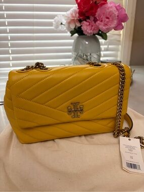 Tory Burch Yellow Quilted Chevron Shoulder Bag with Chain Strap